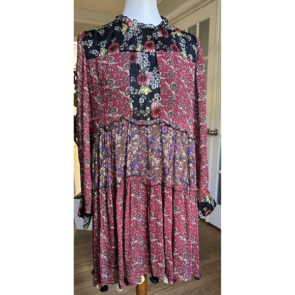 ZARA Woman Patchwork Floral Midi Dress Tassel Hem Boho L EUR L MX 30 - Picture 2 of 8